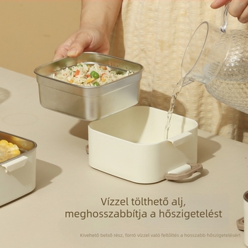304 rozsdamentes acélból készült, négyszögletes, hordozható, többszintes dizájnú ebédes doboz (két réteg)
