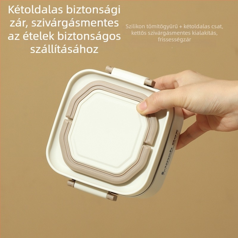 304 rozsdamentes acélból készült, négyszögletes, hordozható, többszintes dizájnú ebédes doboz (két réteg)