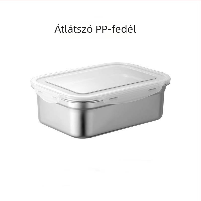 Rozsdamentes acélból készült téglalap alakú lezárható élelmiszertároló edény, kapacitás 1-5 L