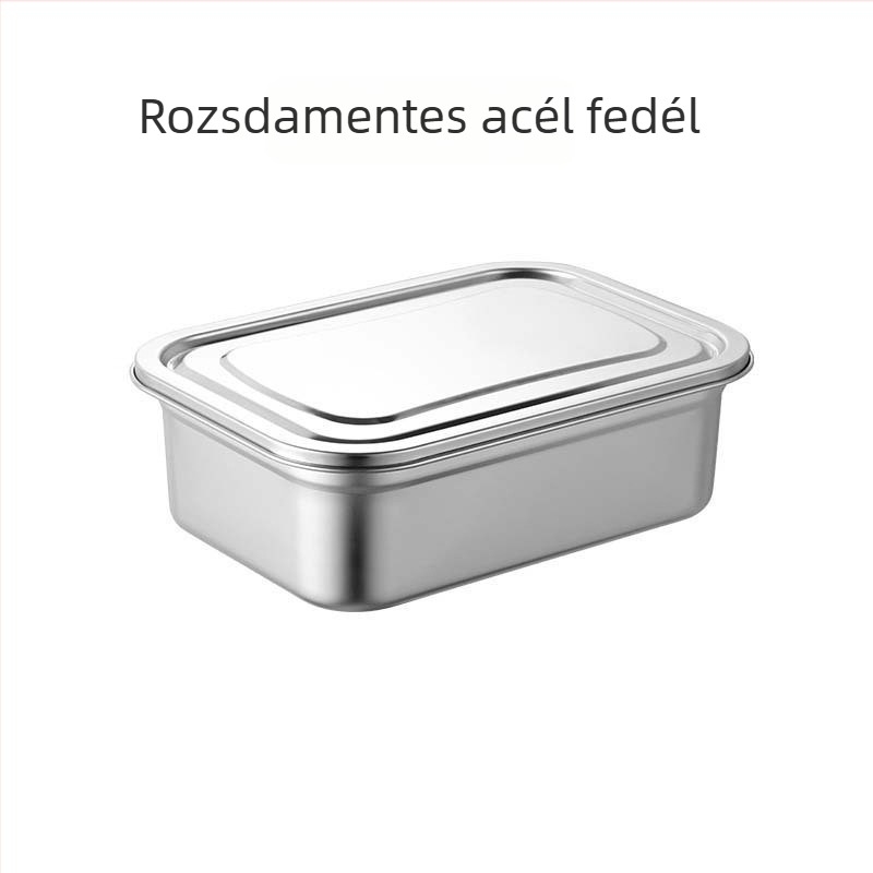 Rozsdamentes acélból készült téglalap alakú lezárható élelmiszertároló edény, kapacitás 1-5 L