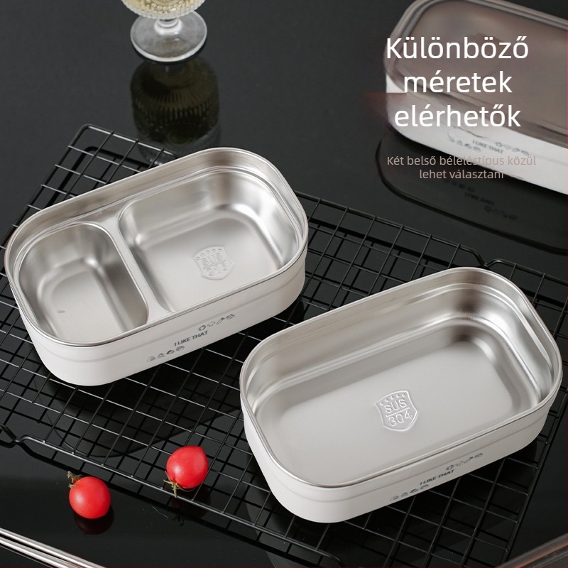 Rozsdamentes acél ebédes doboz, mikrózható, négyzetes kialakítású, kapacitás 800–1000 ml, egyrétegű vagy kétszintes