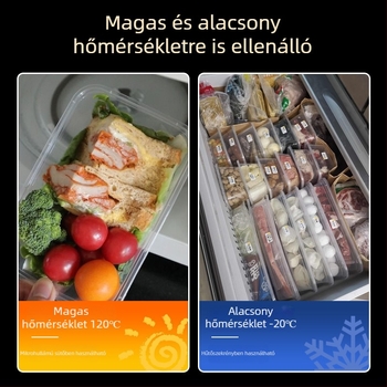 Egyszer használatos, vastagított műanyag ebédes doboz fedővel, téglalap alakú tartály és kör alakú tál elvitelre