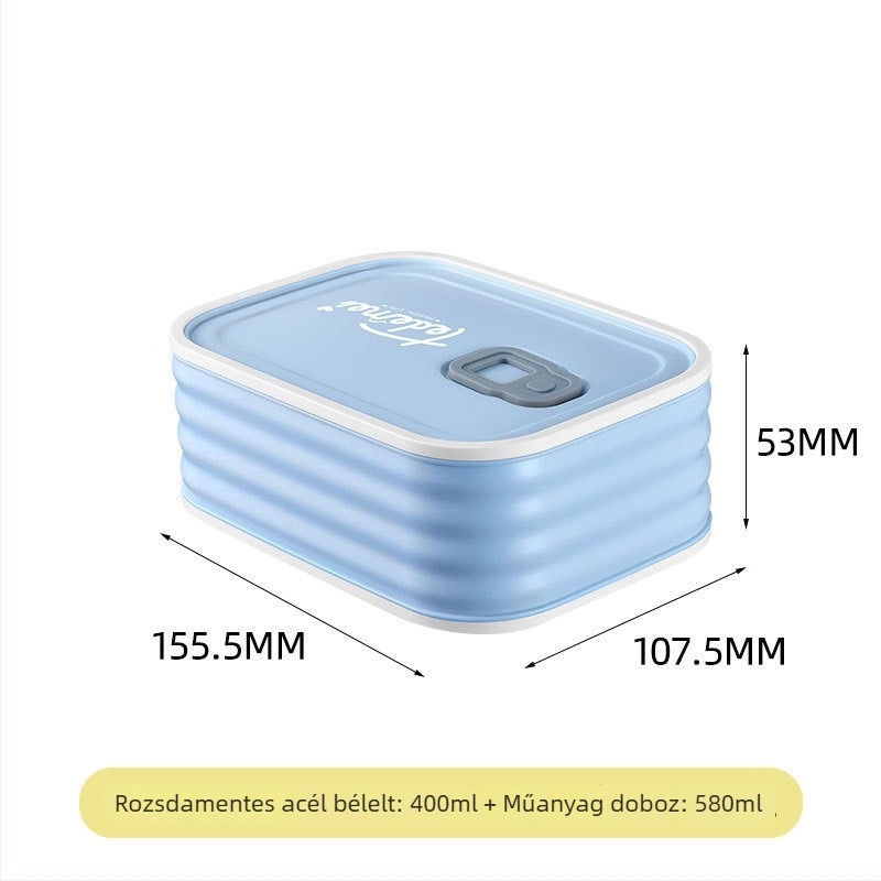 304 rozsdamentes acél ebédes doboz, négyszögletes alakú, 501–800 ml kapacitás, mikrohullámú sütőben használható, frissen tartja az ételt