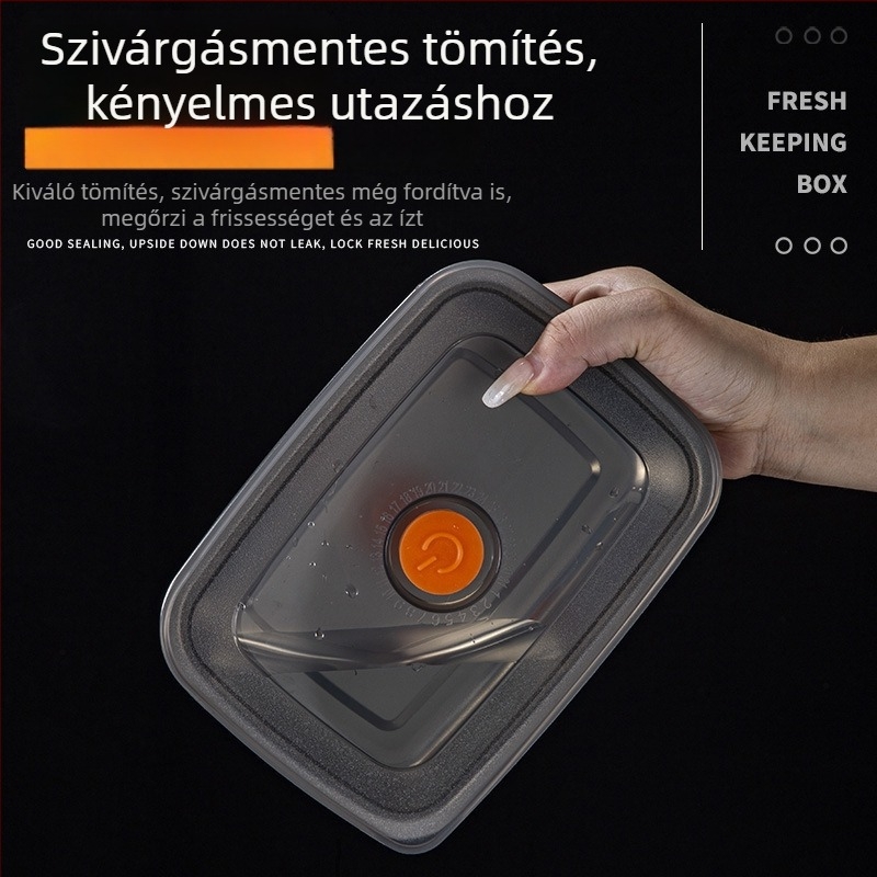 Rozsdamentes acél vákuumzáras tárolóedény, téglalap alakú, hűtő/fagyasztóhoz, kapacitás 1–2 L