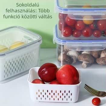 3 részes leeresztő kosár és frissességmegőrző dobozok készlet gyümölcsök és zöldségek számára, mikrohullámú sütőhöz, konyhához és hűtőhöz