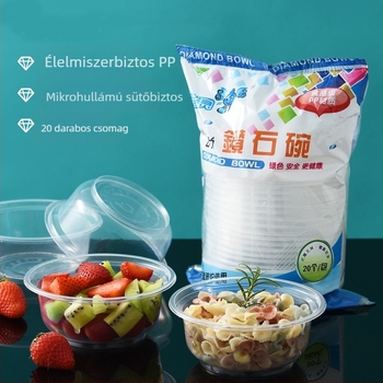 Egyszer használatos műanyag tál, kerek, átlátszó, kb. 300 ml, 12 darabos csomag