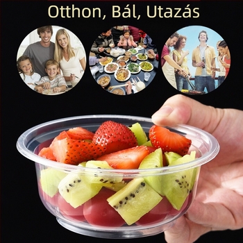 Egyszer használatos műanyag tál, kerek, átlátszó, kb. 300 ml, 12 darabos csomag