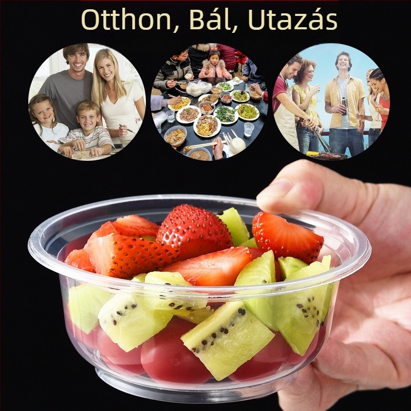 Egyszer használatos műanyag tál, kerek, átlátszó, kb. 300 ml, 12 darabos csomag