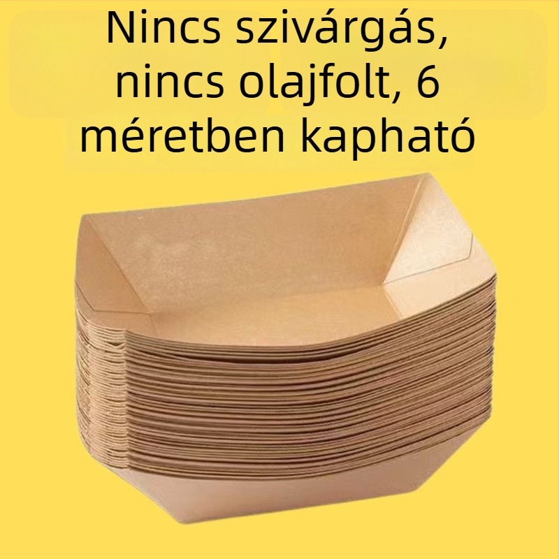 Kraft papírból készült nyitott hajó alakú egyszer használatos tál sült krumplihoz, falatokhoz, sült csirkéhez és barbecue-hoz