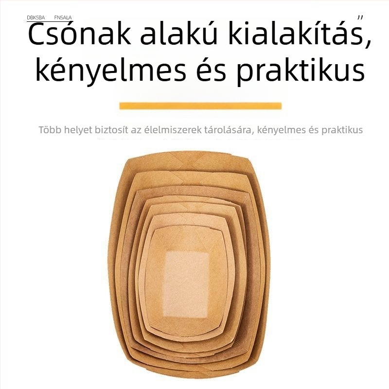 Kraft papírból készült nyitott hajó alakú egyszer használatos tál sült krumplihoz, falatokhoz, sült csirkéhez és barbecue-hoz