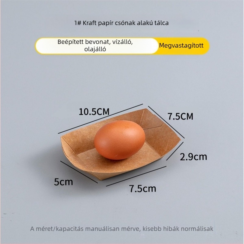 Kraft papírból készült nyitott hajó alakú egyszer használatos tál sült krumplihoz, falatokhoz, sült csirkéhez és barbecue-hoz