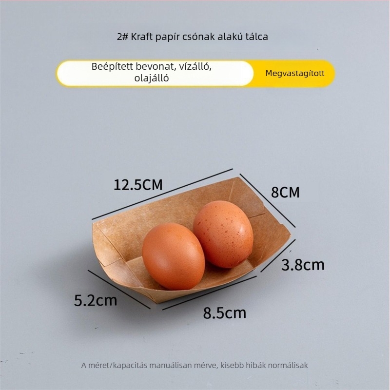 Kraft papírból készült nyitott hajó alakú egyszer használatos tál sült krumplihoz, falatokhoz, sült csirkéhez és barbecue-hoz