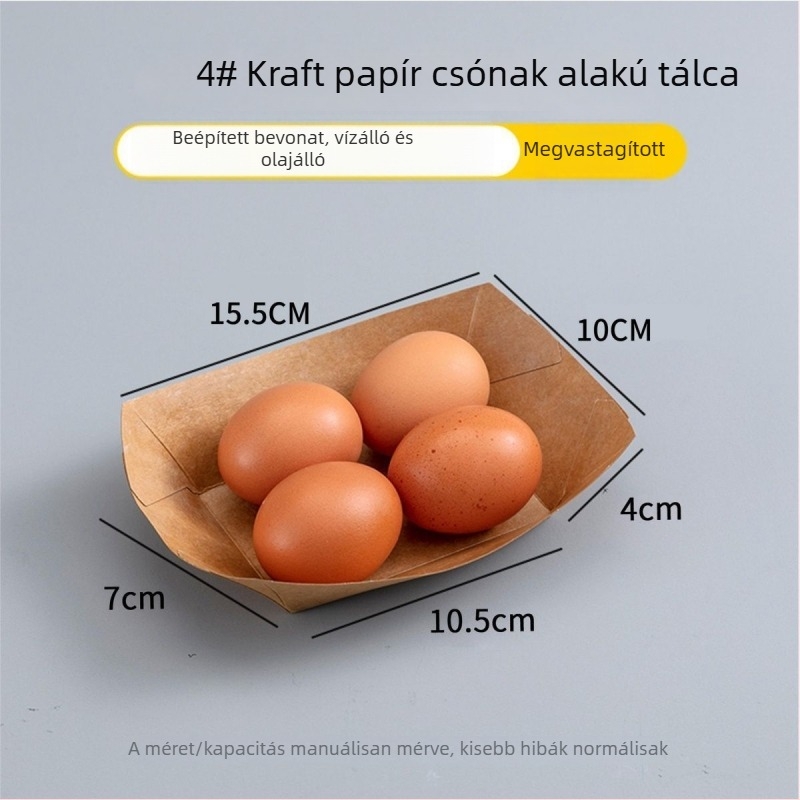 Kraft papírból készült nyitott hajó alakú egyszer használatos tál sült krumplihoz, falatokhoz, sült csirkéhez és barbecue-hoz