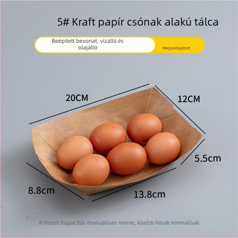 Kraft papírból készült nyitott hajó alakú egyszer használatos tál sült krumplihoz, falatokhoz, sült csirkéhez és barbecue-hoz