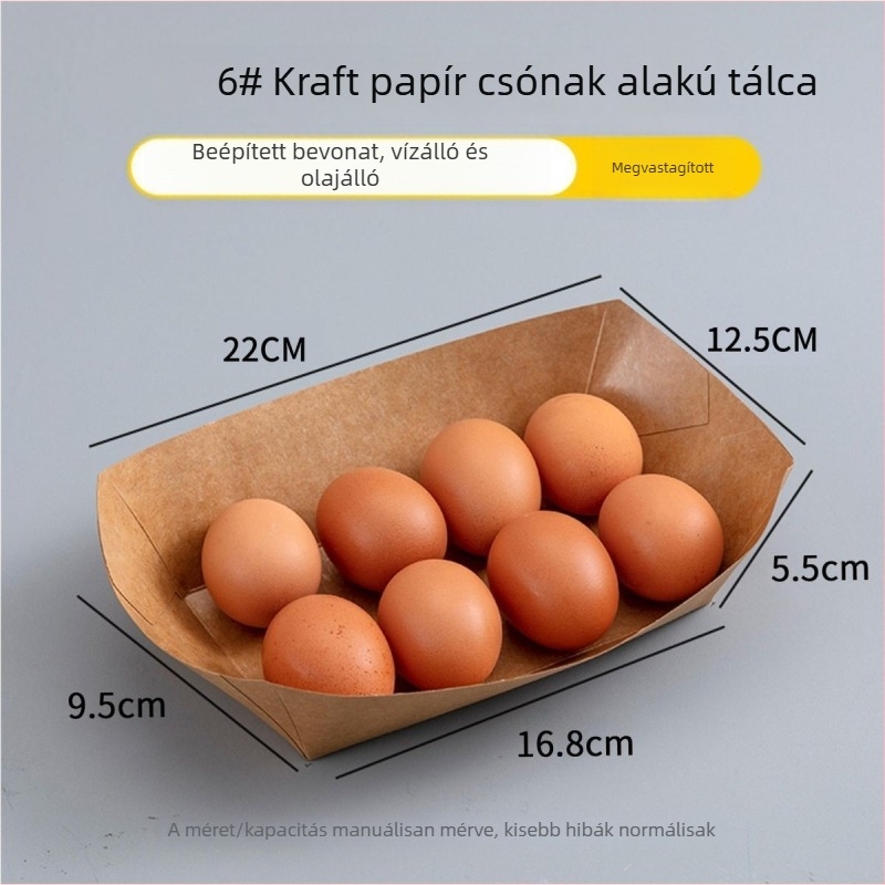Kraft papírból készült nyitott hajó alakú egyszer használatos tál sült krumplihoz, falatokhoz, sült csirkéhez és barbecue-hoz
