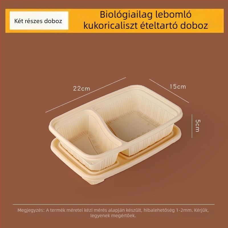 Biodegradábilis kukoricasztiára alapú ebédes doboz, 2–4 rekesz, kör-négyzetes formájú