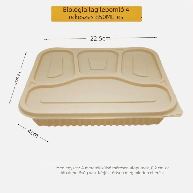 Biodegradábilis kukoricasztiára alapú ebédes doboz, 2–4 rekesz, kör-négyzetes formájú