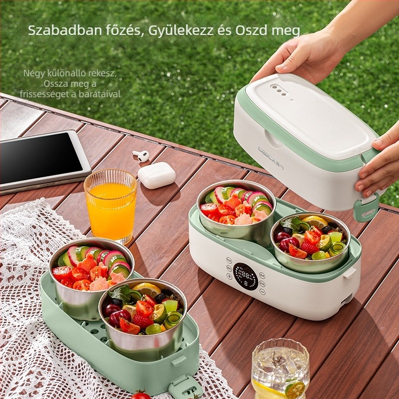 Elektromos ebédes doboz, 2.0 L kapacitás, 300W, rozsdamentes belső tál, 110-220V AC, melegítő funkció