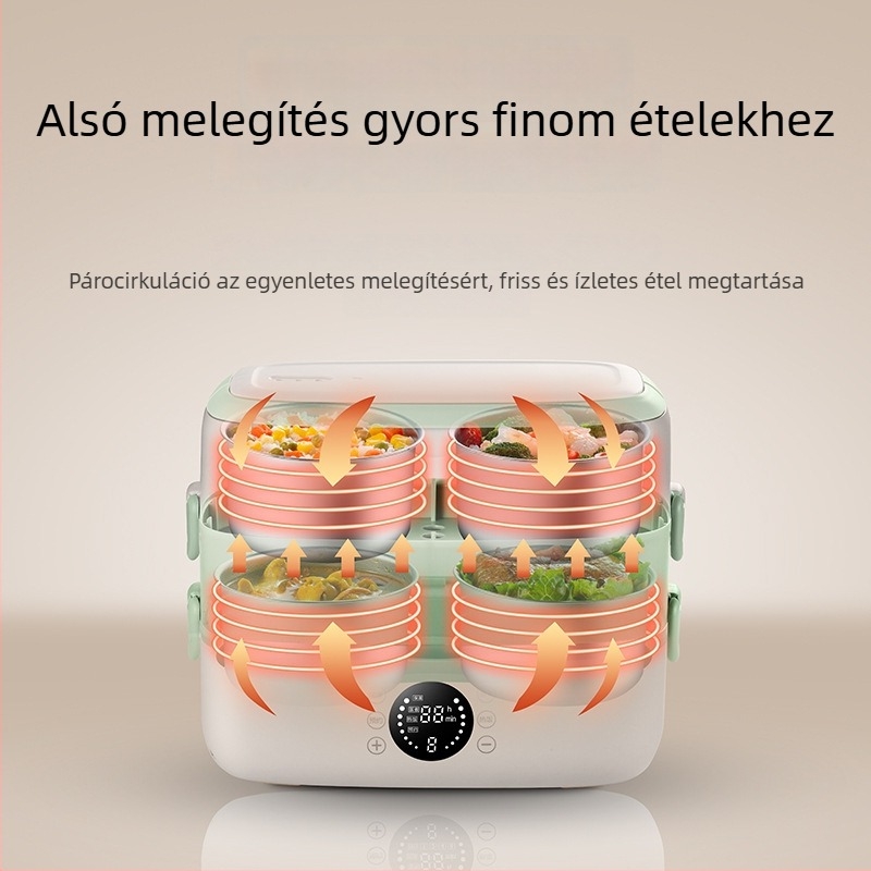 Elektromos ebédes doboz, 2.0 L kapacitás, 300W, rozsdamentes belső tál, 110-220V AC, melegítő funkció