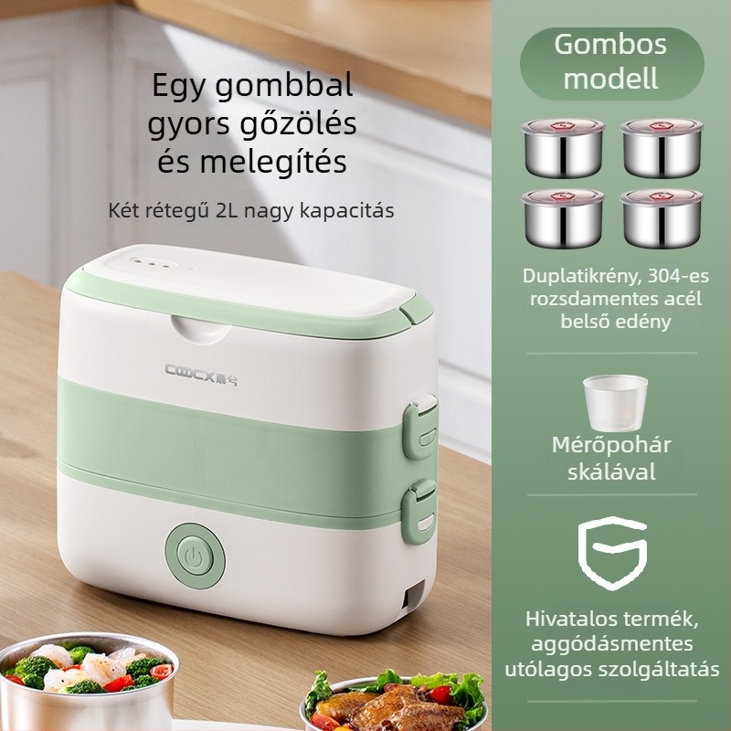 Elektromos ebédes doboz, 2.0 L kapacitás, 300W, rozsdamentes belső tál, 110-220V AC, melegítő funkció