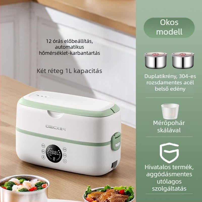 Elektromos ebédes doboz, 2.0 L kapacitás, 300W, rozsdamentes belső tál, 110-220V AC, melegítő funkció