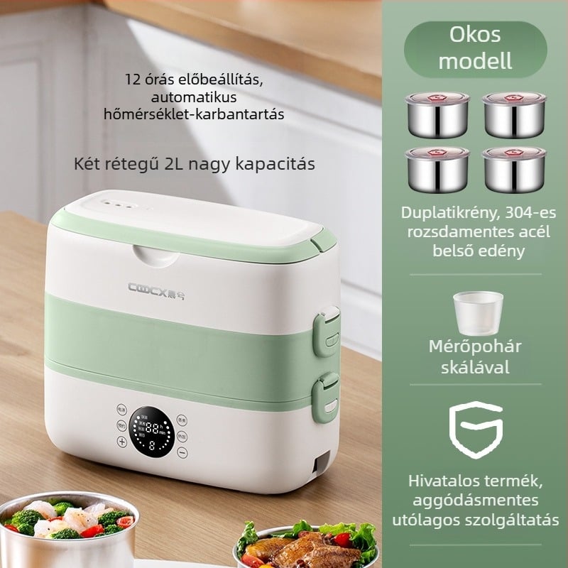 Elektromos ebédes doboz, 2.0 L kapacitás, 300W, rozsdamentes belső tál, 110-220V AC, melegítő funkció