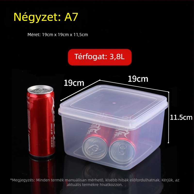 Műanyag négyszögletes élelmiszertároló edény fedéllel, mikrohullámú sütőben használható