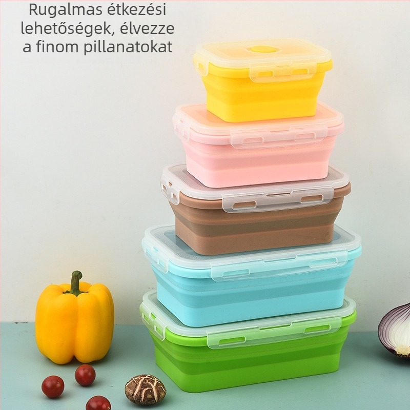 Silikonból készült összecsukható ebédes doboz, hordozható négyzet alakú ételtároló, frissesség megőrzése, mikróban használható, 800-1000 ml