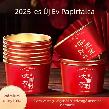 Egyszer használatos papírtál aranyfóliával a tavaszi ünnepi családi étkezésekhez; anyag: papír + PE film; eltarthatóság: 12 hónap; kategória: egyszer használatos tál
