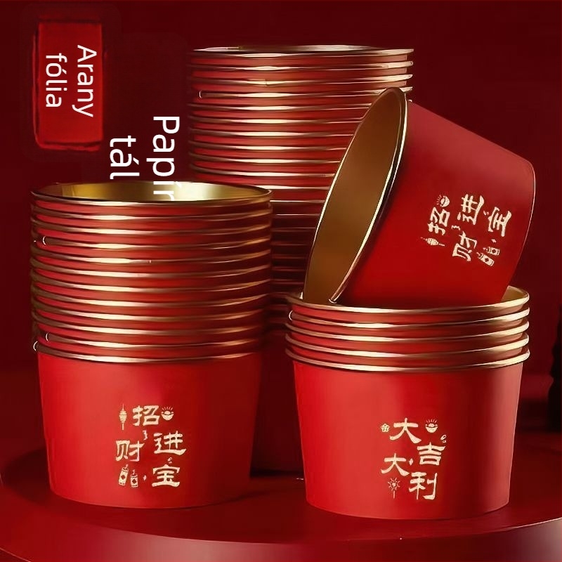 Egyszer használatos papírtál aranyfóliával a tavaszi ünnepi családi étkezésekhez; anyag: papír + PE film; eltarthatóság: 12 hónap; kategória: egyszer használatos tál