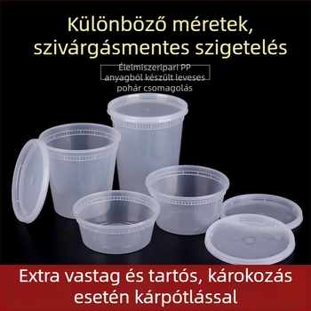 Egyszer használatos, tömített leveses tál, vastag műanyagból, kerek, fedéllel, mikrohullámú sütőben használható, logózható, 240 darabos készlet