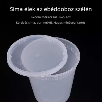 Egyszer használatos, tömített leveses tál, vastag műanyagból, kerek, fedéllel, mikrohullámú sütőben használható, logózható, 240 darabos készlet
