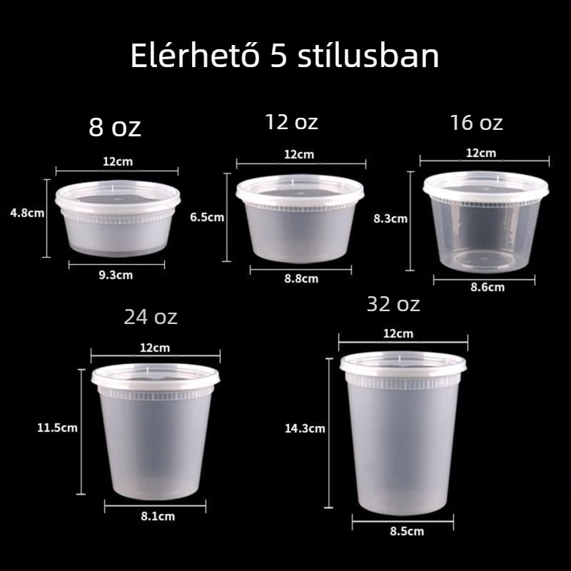 Egyszer használatos, tömített leveses tál, vastag műanyagból, kerek, fedéllel, mikrohullámú sütőben használható, logózható, 240 darabos készlet