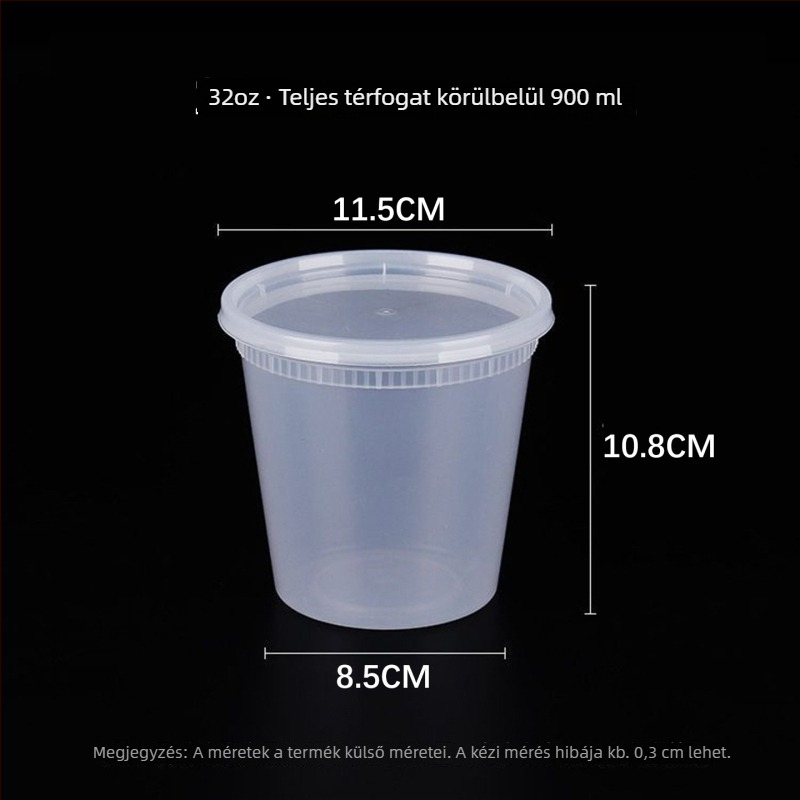 Egyszer használatos, tömített leveses tál, vastag műanyagból, kerek, fedéllel, mikrohullámú sütőben használható, logózható, 240 darabos készlet