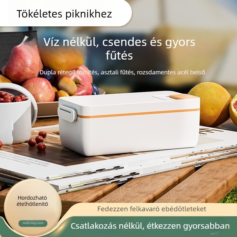 Elektromos ebédes doboz, 1 L kapacitás, levehető belső tartály, 304 rozsdamentes acél belső edény, USB-tápellátás 5V 40W, melegen tartó funkció