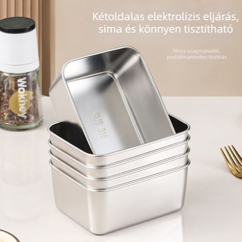 Rozsdamentes acél ebédes doboz fedővel, téglalap alakú, fagyasztásra alkalmas, élelmiszer-minőségű, kapacitás alatt 300 ml
