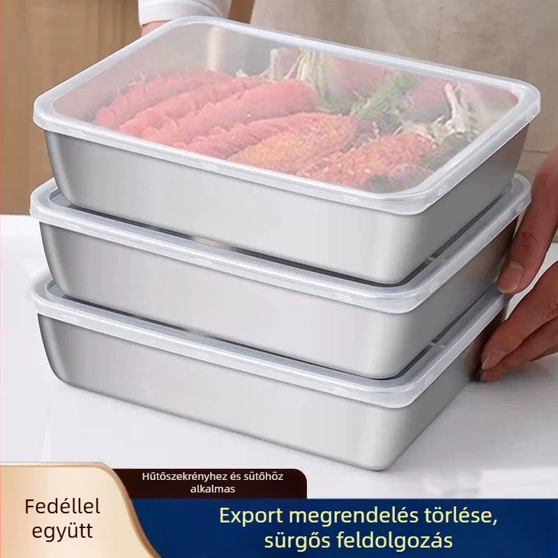 Rozsdamentes acél ebédes doboz fedővel, téglalap alakú, fagyasztásra alkalmas, élelmiszer-minőségű, kapacitás alatt 300 ml