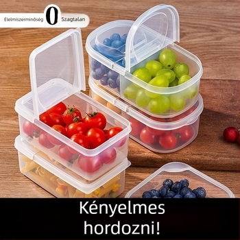 Ebédes doboz PP-anyagból, átlátszó fedéllel és rekeszekkel, mikrohullámú sütőben használható, hordozható
