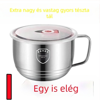 Rozsdamentes acél tésztaétel tál fedéllel, kapacitás 3,1–4 L, nem mikrohullámú készülékhez, tartalmaz pálcikákat és kanalat
