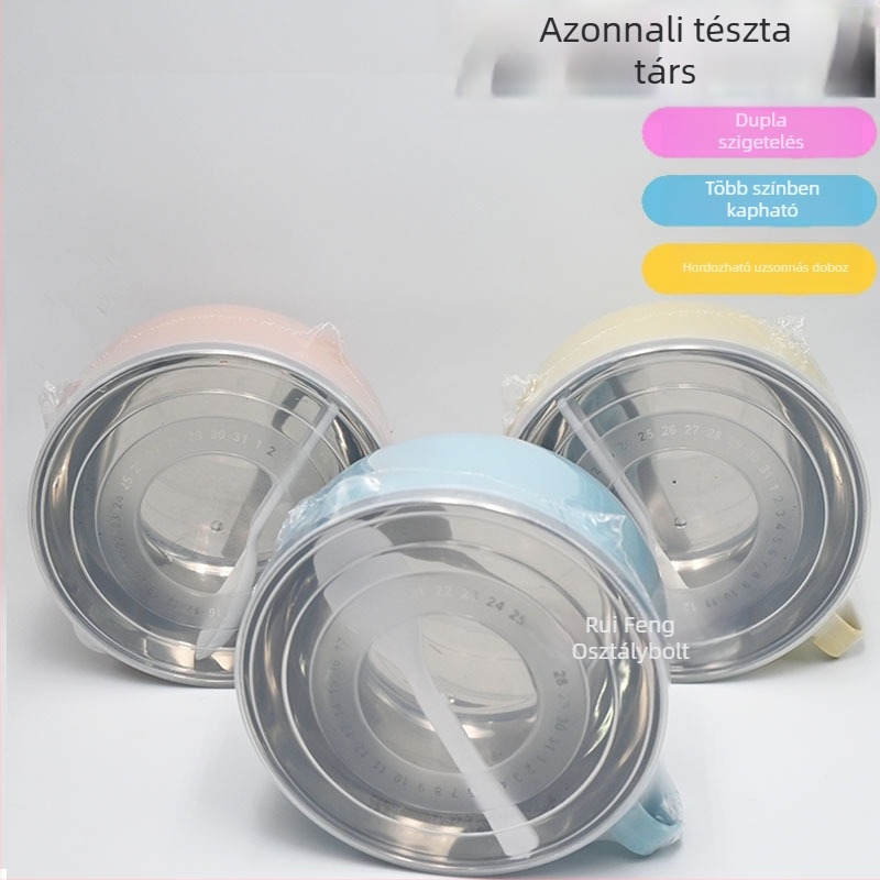 Dupla falú rozsdamentes acél instant tészta tál fedővel