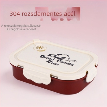 Ebédbox 304 rozsdamentes acélból, szigetelt, mikróban használható, 1-2L, négyzetes, Panda minta, diákoknak és irodai dolgozóknak