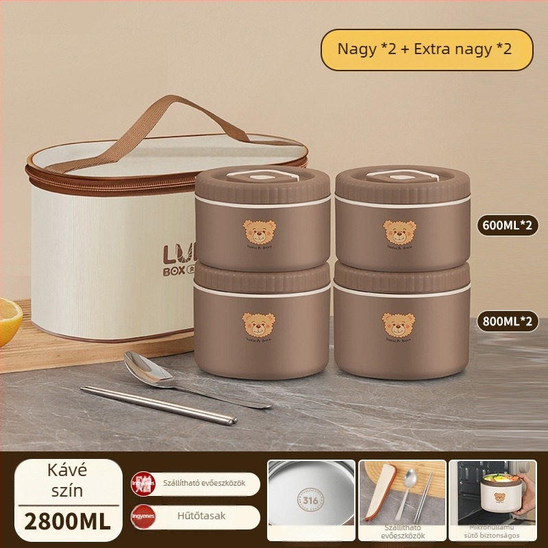 316 rozsdamentes acél izolált ebédes doboz irodai dolgozók számára, felnőttek, nem elektromos, kapacitás 468l