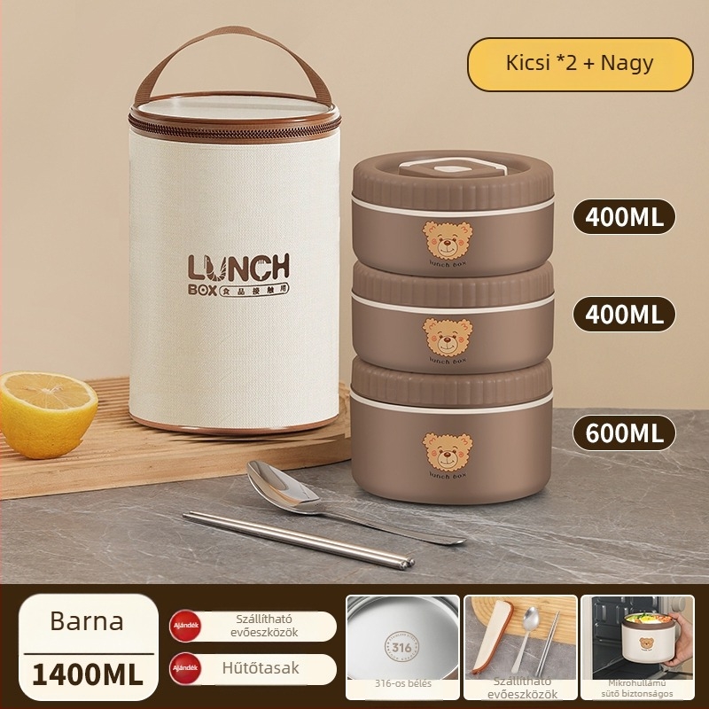316 rozsdamentes acél izolált ebédes doboz irodai dolgozók számára, felnőttek, nem elektromos, kapacitás 468l