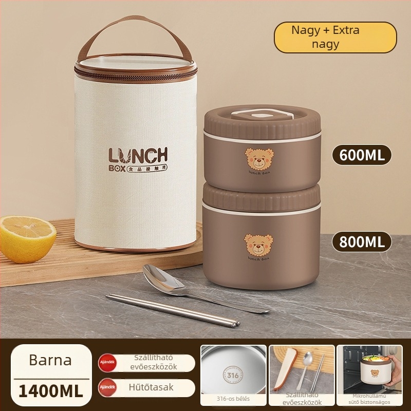 316 rozsdamentes acél izolált ebédes doboz irodai dolgozók számára, felnőttek, nem elektromos, kapacitás 468l