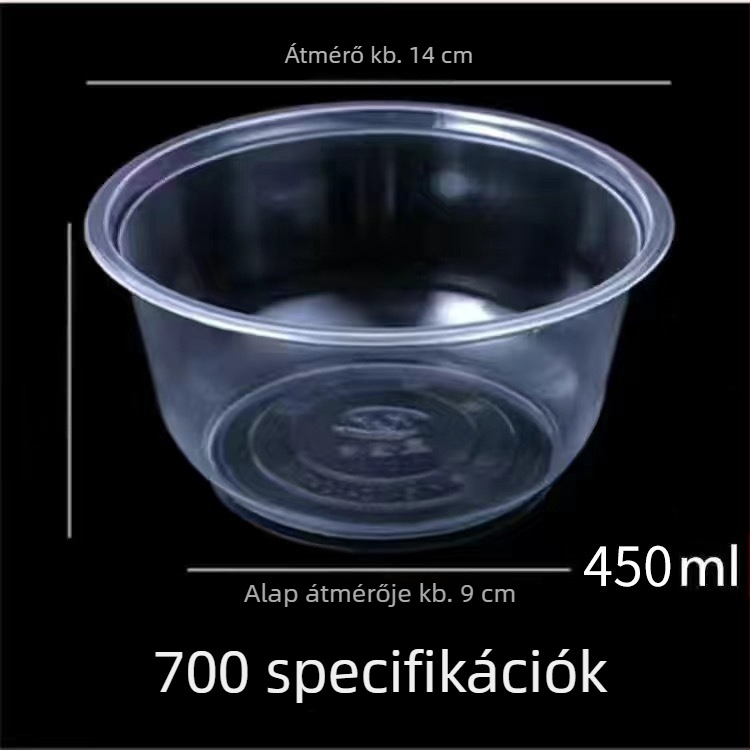 Egyszer használatos műanyag tálkák fedéllel – kör alakúak, mikrohullámú sütőben használhatóak, élelmiszer-minőségű PP