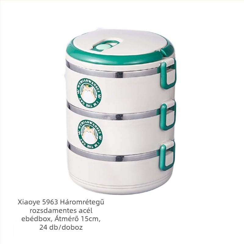 Műanyag ebédhordó, kerek formájú, mikróhullámú sütőben használható, 301-500 ml, 3 rétegű opció, egyszerű stílus