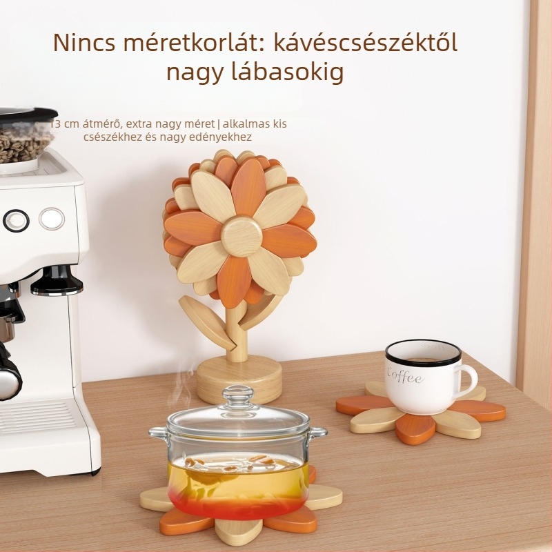 Napraforgó mintázatú étkező alátét, hőszigetelő anyag, szabálytalan alak, parafa anyag, modern minimális stílus