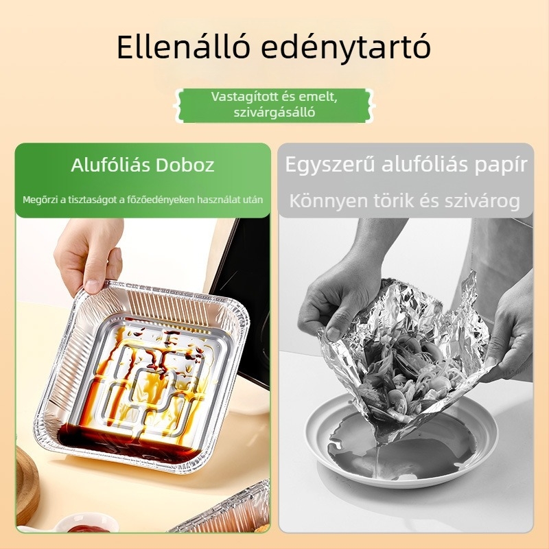 Egyszer használatos papír-alumínium fóliás tál – kör vagy négyszögletes, élelmiszerbiztonságos, 10–55 darab, 3 év eltarthatóság, újrahasznosítható