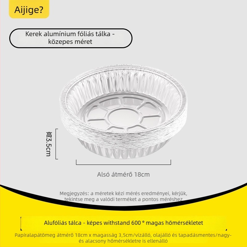 Egyszer használatos papír-alumínium fóliás tál – kör vagy négyszögletes, élelmiszerbiztonságos, 10–55 darab, 3 év eltarthatóság, újrahasznosítható