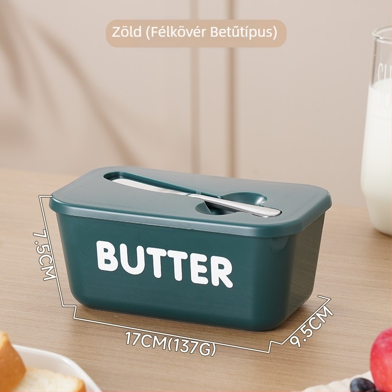 PP műanyag vaj- és sajttartó doboz, téglalap alakú, kapacitás 501–800 ml, mikrohullámú sütőben használható, frissesség megőrzése, késes kivitel, konyha/étterem célokra